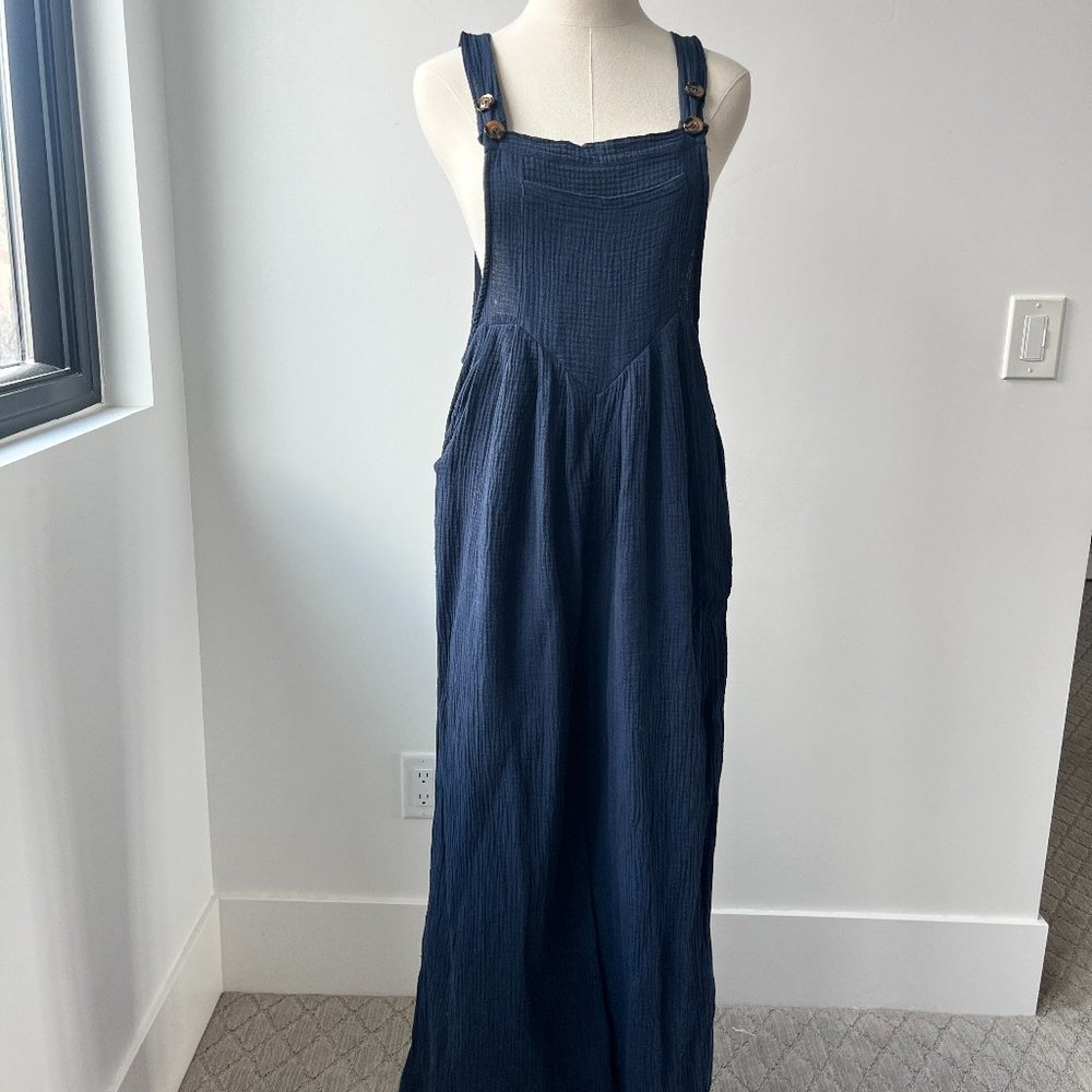 Navy Blue Linen Overalls